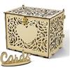 Jolik Grande Scatola per Cartoline di Nozze con Serratura, Vintage Porta Buste Matrimonio in Legno, Regalo per Anniversario, Laurea, Feste (Giallo)