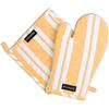 Encasa XO Guanti da Forno e Presina in 100% Cotone Resistenti al Calore con Anello, Guanti da Cucina, Presine per Microonde - Strisce Gialle Franca, 18x30 cm, (Confezione da 2)