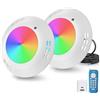 OSREE 35W Faro Piscina LED Superficie, Lampada Piscina RGB Multicolore Dimmerabile 1400lm, Ø275mm, Luce Piscina IP68 Impermeabile Riempito di Resina con Telecomando, Timer 2/4/6H, 12V AC, Set da 2