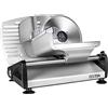 OSTBA Affettatrice per carne con protezione per bambini, lama rimovibile in acciaio inox da 19 cm e trasporto per alimenti, spessore regolabile da 0 a 15 mm, per carne, formaggio, pane, 150 W