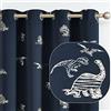 Vangao Tende oscuranti blu navy con dinosauri, per cameretta dei bambini, con stampa in lamina argentata, isolamento termico, con occhielli nella parte superiore, 213 cm, 2 pannelli