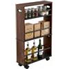 Relaxdays Carrello da nicchia HxLxP: 80x15x45 cm, Stretto per Bagno e Cucina, 4 Ripiani, Ruote e Maniglie, Nero-Marrone