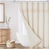 Gibelle Boho Farmhouse Shower Curtain Set, Linen Cotton Fabric Shower Curtain with Macrame Lace Decor, Modern Bohemian French Country Chic Bathroom Curtain with PEVA Liner 72x72 - Beige/Cream