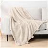 PAVILIA Coperta in peluche Sherpa con frange con pompon, crema avorio beige | soffice coperta decorativa in pile per divano letto e divano, morbida coperta decorativa a pelo lungo e leggera, 127 x