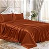 Homiest Set di 4 lenzuola in raso lussuoso, setoso, con tasca profonda, 1 lenzuolo con angoli + 1 lenzuolo + 2 federe (queen size, arancione bruciato)