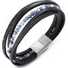 COOLSTEELANDBEYOND Pietre Perlina Catena Nero Intrecciato Cuoio Fascia Polso Braccialetto, Pelle Bracciali, Acciaio Chiusura Magnetica