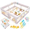 Akeraq Box Bambini 120x120cm, Recinto Gioco Imbottito con Tappetino Reversibile, Peluche Sonaglio Sensoriale, Palline Colorate e Anelli di Sostegno