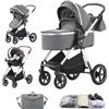 BEBBY Multifunzionale Carrozzina Passeggino Trio Combinazione Passeggino 3 in 1 Passeggino Ovetto Pieghevole Set Passeggino Neonato Sedili,Da neonato a 22KG