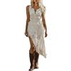 DASONLUE Abito da donna Bohemian Cowboy stile western lungo estivo Hippie senza cintura Cowgirl scollo a V asimmetrico senza maniche Boho Chic spalline sottili mini abito sexy, bianco, M