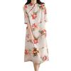 YM YOUMU Donne Cinese Tradizionale Stand up Collare Floreale Qipao Abito Cotone Lino Maniche Corte Abito Cheongsam Etnico, Verde, XX-Large