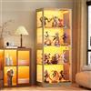 MSFE Mobile Vetrina in Vetro con LED, Vetrina Espositiva con Sensore Intelligente, Vetrinetta per Collezionismo, 4 Ripiani Vetrinetta Autoportante in vetro, Ogni Strato Porta 15 kg, Colore del legno