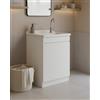 Arredamenti Delmar Delmar Mobile Lavatoio in Legno Nobilitato, Bianco, 45x50 cm Altezza 85 cm, Con Sportello Push e Lavabo Pila Pilozzo in Resina, Made in Italy, Già Montato per Bagno e Lavanderia