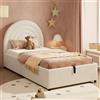 NNJN Letto imbottito 90 x 200 cm, letto singolo con rete a doghe e testiera, letto per ragazzi, adatto per adulti e ragazzi, doghe in legno, facile da montare (Boucle, beige)