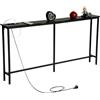 GOKHOMX Tavolo consolle stretto con stazione di ricarica, tavolo da ingresso stretto da 160 cm, consolle mobile dietro divano per soggiorno, ingresso corridoio, effetto finto marmo (nero, 160 x 20 x