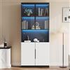 MSMOK Moderna vetrina minimalista con ante in vetro, vetrina con luci a LED, libreria per oggetti da collezione, temperatura colore regolabile e luminosità (80 x 30 x 200 cm)