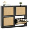 Yvsevnr Scarpiera Salvaspazio Slim in Legno con 4 Ante a Ribalta 16-24 Paia | Rattan Scarpiera da Ingresso, Armadio Portascarpe Scarpiere Moderna per Ingresso, Corridoio o Camera, Nero