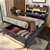 Lubvtti Letto imbottito con LED e porta di ricarica USB&Type-C,letto singolo con contenitore,testiera con Contenitore,letto contenitore singolo,Sistema idraulico,lino (Grigio,90x200)