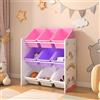 [en.casa] Scaffale per Cameretta con 9 Contenitori a Scaletta Porta Giocatoli (AxLxP) 60 x 62 x 26,5 cm Mobile a Misura di Bimbi - Disegno Laterale Unicorno - Viola/Rosa