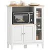HOMCOM Mobile Microonde con Piano per Elettrodomestici, Armadietti e Anta in Vetro, Credenza Cucina con Ripiani Regolabili, Foro Passacavi e Gambe in Pino, per Cucina, Soggiorno, 80x35x97cm, Bianco