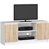 AKORD | Mobile per TV in Legno K 120 | Mobiletto Porta Televisione Soggiorno | un ripiano aperto | 2 Ripiani con Ante a Sinistra e a Destra | 55 x 120 x 40 cm | Peso 30kg | Bianco/Rovere Sonoma