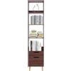 MIUKYUI Libreria da pavimento, altezza 180 x 40 x 24 cm, con cassetto e mobiletto, portata 40 kg, in rovere bianco e noce, design moderno, per soggiorno, ufficio, soggiorno, colore marrone noce