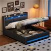 Autheria Letto Matrimoniale con Contenitore 160x200 cm con LED e USB Type C, Letto una piazza e mezza con Testiera, Letto Contenitore con rete a doghe, Struttura Letto Matrimoniale tessuto di lino grigio