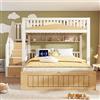 Trdlpyn Letto a Castello per Bambini 90x200 e 140x200cm con Contenitore Idraulico, Porta USB-C, Scala di Stoccaggio e Mensole Sospese, Struttura del letto in Legno(Senza materasso)