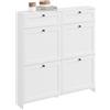 SoBuy Scarpiera Salvaspazio Slim, Scarpiera In Legno Bianco, Mobile Ingresso con 4 Ante a Ribalta e 2 Cassetti, a 12 Paia di Scarpe, Con Protezione Antiribaltamento, 100x19x107cm FSR208-W