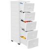 ureggvbu Cassettiera con ruote, 5 cassetti, cassettiera alta e stretta, multifunzionale, per camera da letto, bagno, ufficio, cameretta dei bambini, bianco
