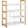 HOMCOM Scarpiera - Scaffale portaoggetti - Scarpiera a 4 livelli in legno di pino con doghe in MDF bianco