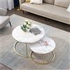 DEYARNA HOME Set di 2 Tavolini da Caffè a Nido ; Moderni Tavolini da Caffè Rotondi per Soggiorno, Camera da Letto, Balcone, Ufficio. Grande: 80 * 80 * 45cm; Piccolo: 60 * 60 * 35cm (Bianco/Oro)