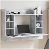 FUDUGEHMIOFWFJJ Scrivania a Parete Grigio Cemento 105x48x75cm Legno Multistrato, Sospesa Moderna con Ripiani, da Lavoro Salvaspazio per Casa Ufficio, Scrivania Multifunzionale con 6 Scomparti