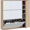 Trentiner Scarpiera H: 115 cm L: 106 cm con 3 ante a ribalta, un'anta laterale con 5 ripiani interni color bianco e rovere con maniglie laccate | Tinos