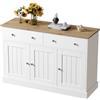Azkoeesy Credenza Rustica Bianca Effetto Legno, 2 Cassetti 3 Ante, Maniglie Argentate, Buffet per Soggiorno e Sala da Pranzo, 120x36x80.5 cm -Arredamento Cucina/Mobile Salvaspazio