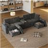Wyibwy Divano modulare contemporaneo, divano angolare a 4-6 posti, con pouf contenitore, portabicchieri, porte USB, prese di corrente e rivestimento in velluto a coste (Grigio)