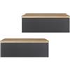 KOMTO Comodino Sospeso con Cassetto Rovere Craft Oro/Antracite - 2 Set Comodini Sospesi Camera da Letto Mensola da Muro con Cassetto | Monaco 42 x 30 x 15 cm