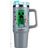 Get Trend Minecraft Borraccia Termica Bambini da Viaggio con Paglia e Manico 840ml Isolamento Termico Sottovuoto Doppia Parete, Bevande Calde o Fredde (Grigio Minecraft)