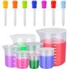 BUYGOO 7 Set di Tazze di Misurazione con Contagocce Silicone Misuratori Bicchieri di Cottura Termoresistenti Misurino Graduato Trasparente Plastico Strumento di Misura di Cottura Misurini Graduati