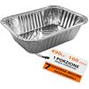 G.M. DISTRIBUZIONE GM - 100 Contenitori in Alluminio 1 Porzione 490 cc Senza Coperchio, Vaschette Rettangolari per Forno e Congelatore, Gastronomia e Asporto - 15×12,5×4,4h cm