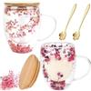 bssmmai 2 Pezzi Tazzine Doppio Caffe Vetro con Maniglia, 350ml Tazze Cappuccino Vetro con Fiori Secchi, Tazza Doppia Parete con Cucchiaio e Coperchio, Lsolamento Termico e Antiscottatura