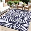 smiry Tappeto da giardino impermeabile, resistente ai raggi UV, reversibile, in plastica, per balcone, campeggio, picnic, cortile, 180 x 270 cm, blu navy e bianco, motivo foglia