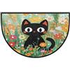 Mexpekil Zerbino con gatto nero e campo di fiori a mezza luna, per interni ed esterni, antiscivolo, lavabile, a semicerchio, assorbente, cattura lo sporco, tappeto semicircolare per ingresso, 61 x 91