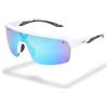 Foster Grant IRONMAN Rover occhiali da sole uomo - montatura shield bianca con aste grigie, lenti blu specchiate, protezione UV400, resistenti ai graffi e agli urti, montatura sport leggera