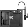 CECIPA 60x45 cm Lavello Nero in Acciaio Inox con Arco Rubinetto Cucina Molla, Lavandino Cucina 1 Vasca per Mobile da 60cm
