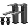 Vuadzren Rubinetto Bagno Lavabo Miscelatore da lavabo a foro singolo, forma quadrata, nero, a leva singola con cartuccia ceramica, in acciaio inox(2, nero con scarico)