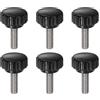 QUARKZMAN 6pz Manopole di Serraggio Zigrinatei M6 x 20mm Metrico 304 Acciaio Inossidabile Filettatura Maschio Vite a Testa Zigrinata 22mm Manopole Bulloni Filettati Testa Tonda Plastica Nero