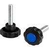 SKIR'CO 4 pomelli a stella blu e neri, M8 x 38 mm, manopole di bloccaggio a stella, larghezza base 30 mm, maniglie filettate maschio M8