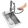 FIVIXIL Lavello da cucina lavandino bar da balcone 304 lavello singolo in acciaio inox con rubinetto estraibile, dispenser di sapone, cestello telescopico (38 * 46 * 22cm, Argento)