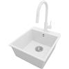 PRIMAGRAN Lavandino da Cucina Bianco 43x50cm, Lavello in Granito a 1 vasca + Rubinetto 40x20cm + Set di accessori, Lavabo da Cucina Incasso al Mobile 45cm - Riga S145