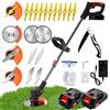 Gompuy Decespugliatore a batteria, decespugliatore elettrico senza fili fornito con 2 batterie da 21 V e un caricabatterie, taglio bordo senza fili con 3 lame diverse, può tagliare prati e arbusti